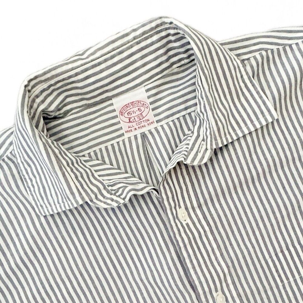 Brooks Brothers Striped Grey Long Sleeve 100%‎ Cotton Men's Shirts 15 1/2-5